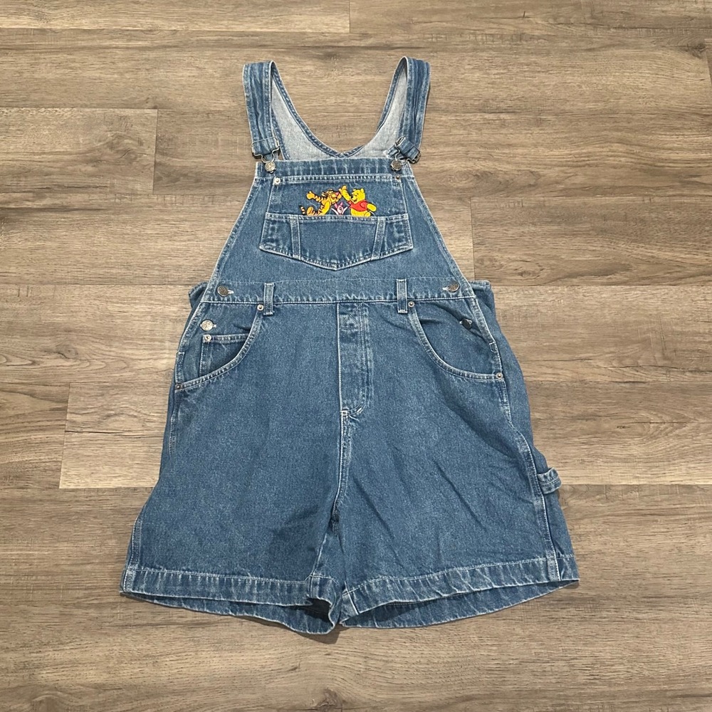 Vintage 1997 Disney Winnie the Pooh Denim Shortalls Womens M Tigger Piglet